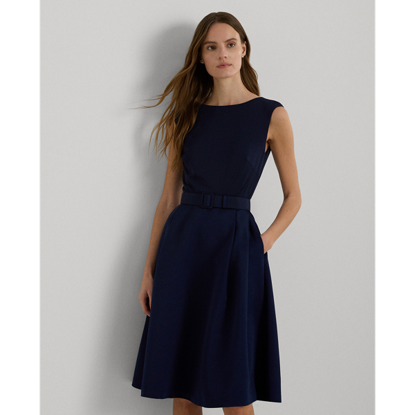 Robe de cocktail ceintur&eacute;e faille jersey Lauren en Marine raffin&eacute; 4