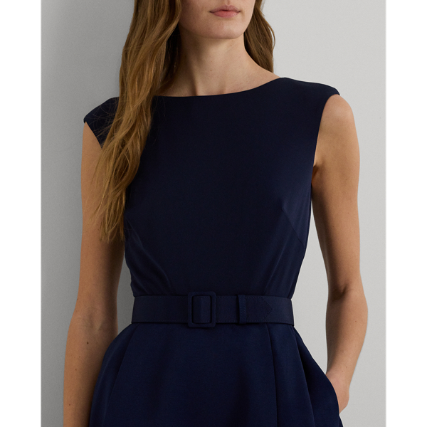 Robe de cocktail ceintur&eacute;e faille jersey Lauren en Marine raffin&eacute; 6