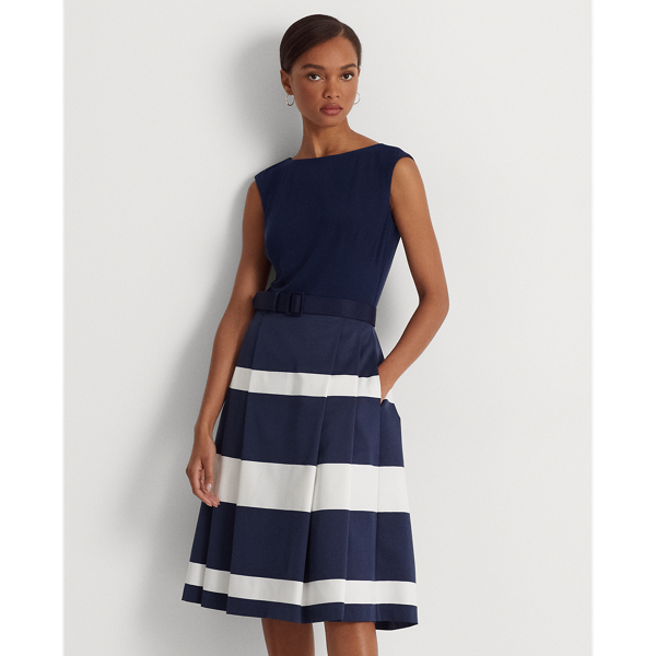 Faille-Jersey-Cocktailkleid mit G&uuml;rtel Lauren in Refined Navy/White 4