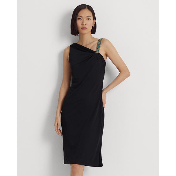 Perlenbesetztes Cocktailkleid aus Jersey Lauren in Schwarz 4