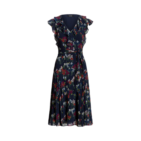 Floral Belted Crinkle Georgette Dress for Women | Ralph