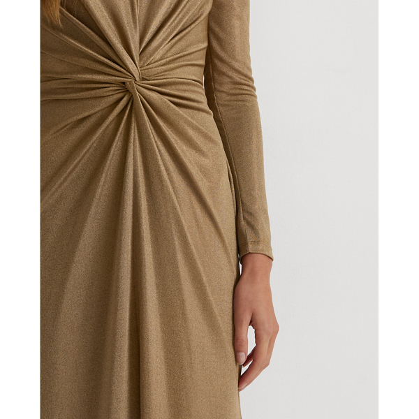 New Bronze Twist-Front Foil-Print Jersey Gown Lauren 6
