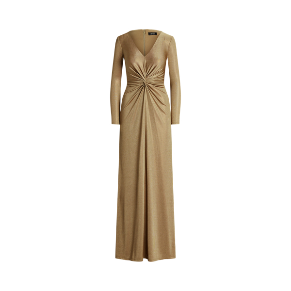 New Bronze Twist-Front Foil-Print Jersey Gown Lauren 2