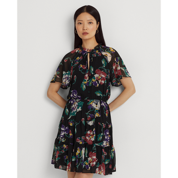 Gebl&uuml;mtes Kleid aus Knittergeorgette Lauren in Schwarz/Multi 4