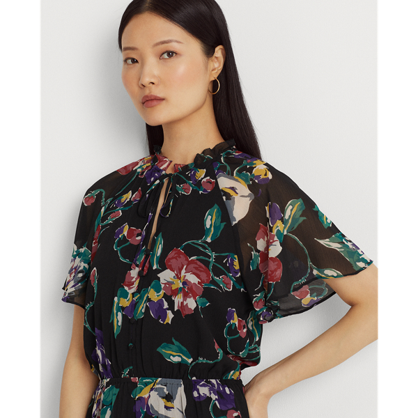 Gebl&uuml;mtes Kleid aus Knittergeorgette Lauren in Schwarz/Multi 6