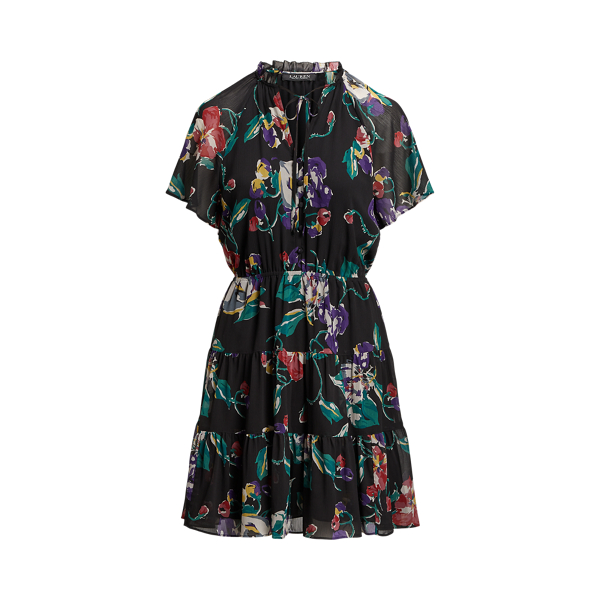 Gebl&uuml;mtes Kleid aus Knittergeorgette Lauren in Schwarz/Multi 2