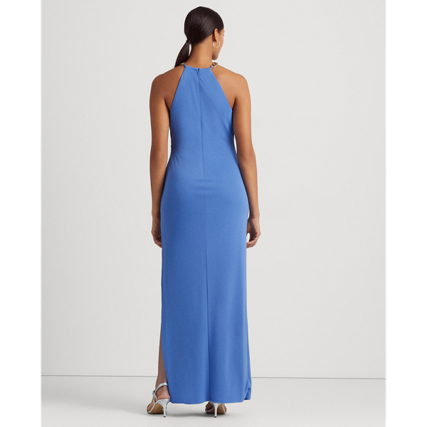 New England Blue Jersey Halter Gown Lauren 5