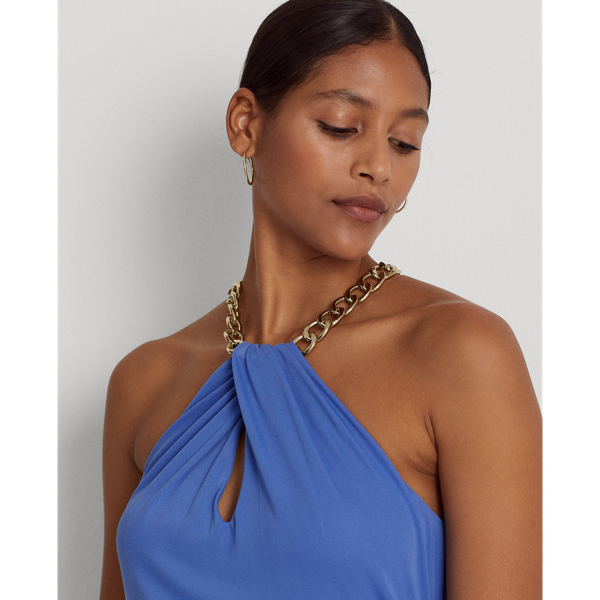 New England Blue Jersey Halter Gown Lauren 6