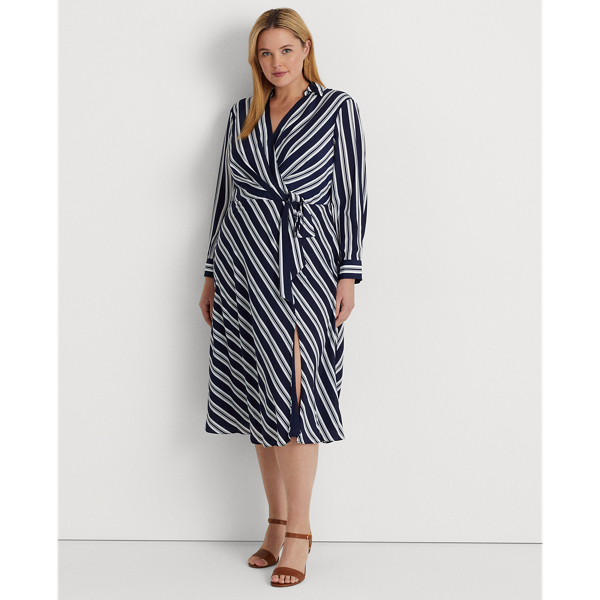 Striped Tie-Front Crepe Midi Dress