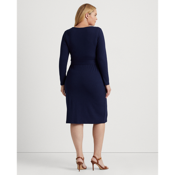 Refined Navy Belted Rib-Knit Dress Lauren Woman 5