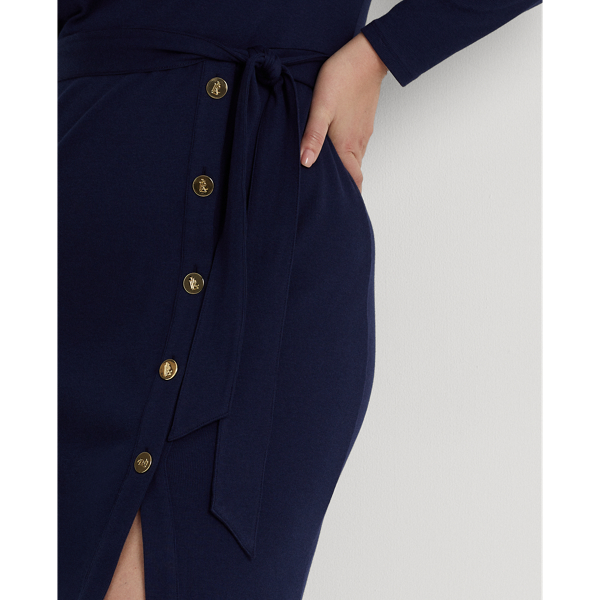 Refined Navy Belted Rib-Knit Dress Lauren Woman 6