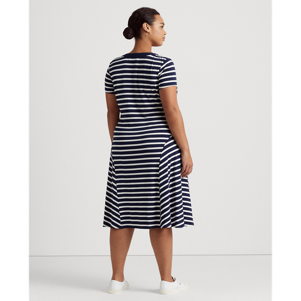 Robe ray&eacute;e &agrave; lacets en jersey Lauren Woman en Refined Navy/White 5