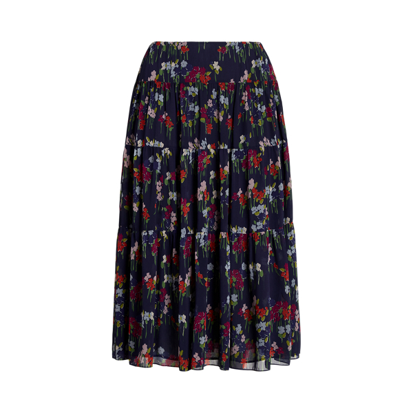 Jupe fleurie en georgette froiss&eacute;e Lauren Woman en 1