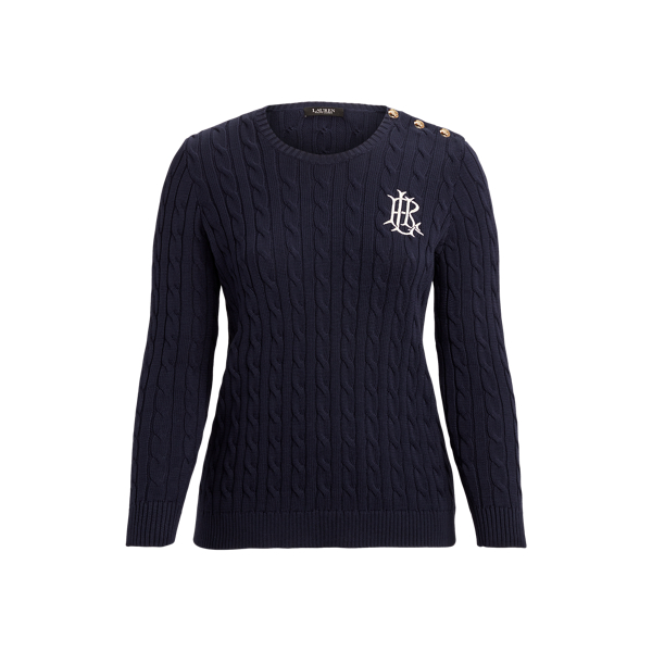 Button-Trim Cable-Knit Jumper Lauren Woman 1