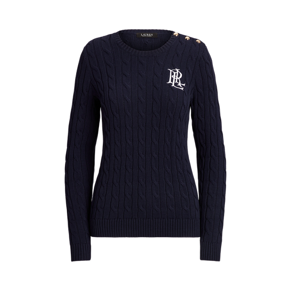 Button-Trim Cable-Knit Jumper Lauren Petite 1
