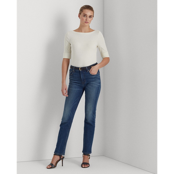 Maglietta con scollo a barchetta stretch Lauren in Panna naturale 4