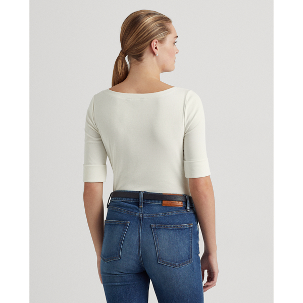 Maglietta con scollo a barchetta stretch Lauren in Panna naturale 5