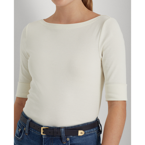 Maglietta con scollo a barchetta stretch Lauren in Panna naturale 6