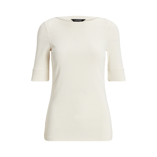 Maglietta con scollo a barchetta stretch Lauren in Panna naturale 2