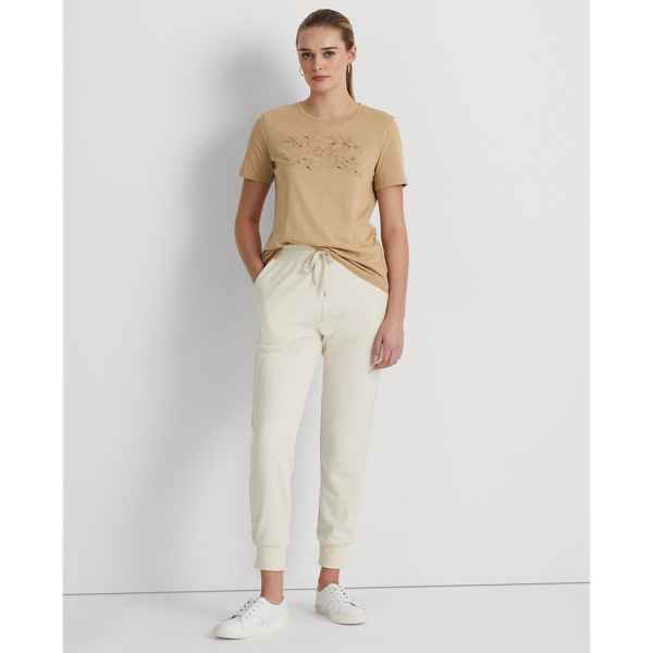 Birch Tan Eyelet Logo Cotton-Blend Tee Lauren 4