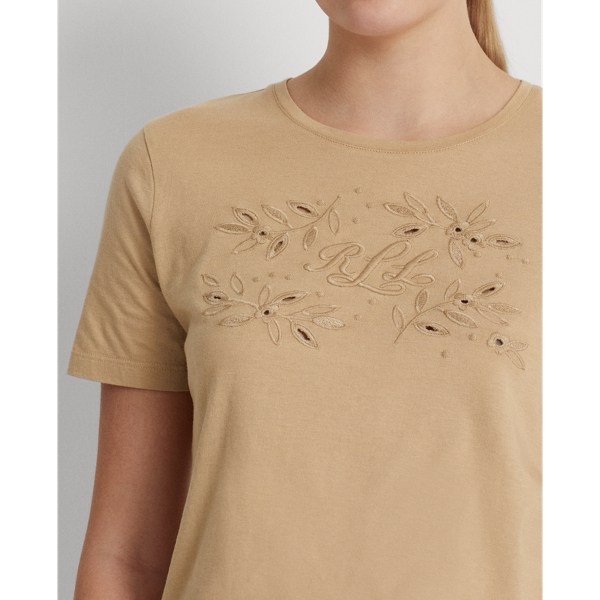 Birch Tan Eyelet Logo Cotton-Blend Tee Lauren 6