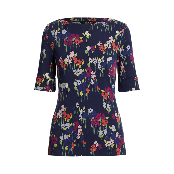 T-shirt encolure bateau fleuri en coton Lauren en 1