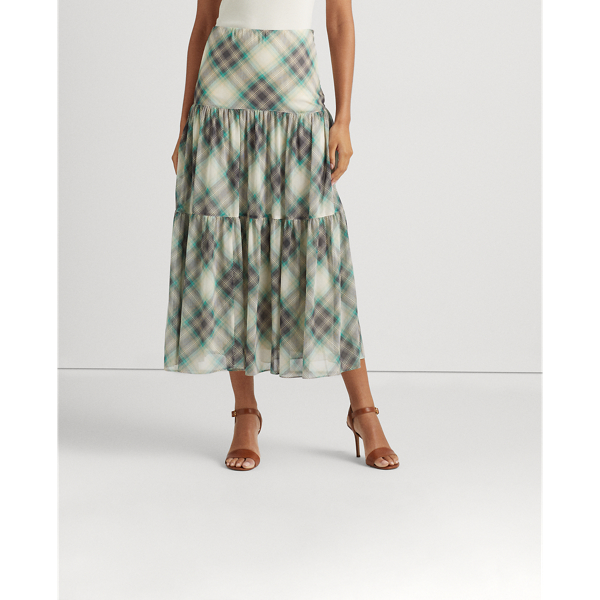 Karo-Stufenrock aus Knittergeorgette Lauren in Creme multi 4