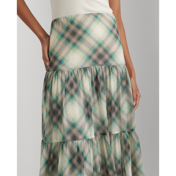 Plaid Crinkle Georgette Tiered Skirt for Women Ralph Lauren IL