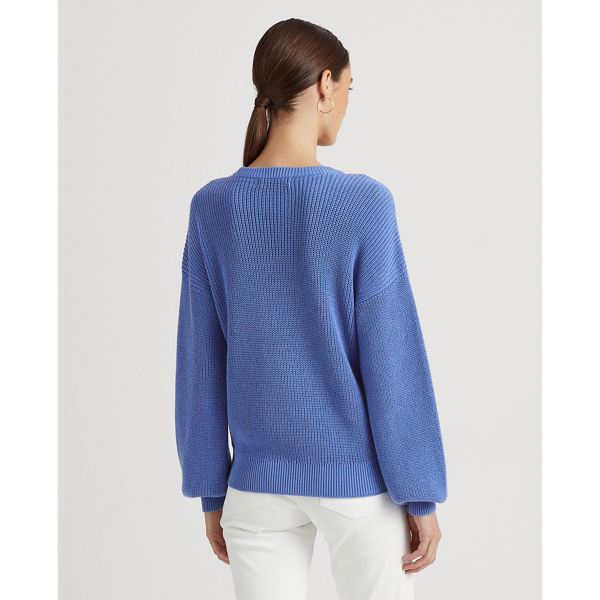 Baumwoll-Rundhalspullover mit Puff&auml;rmeln Lauren in Neuengland-Blau 5