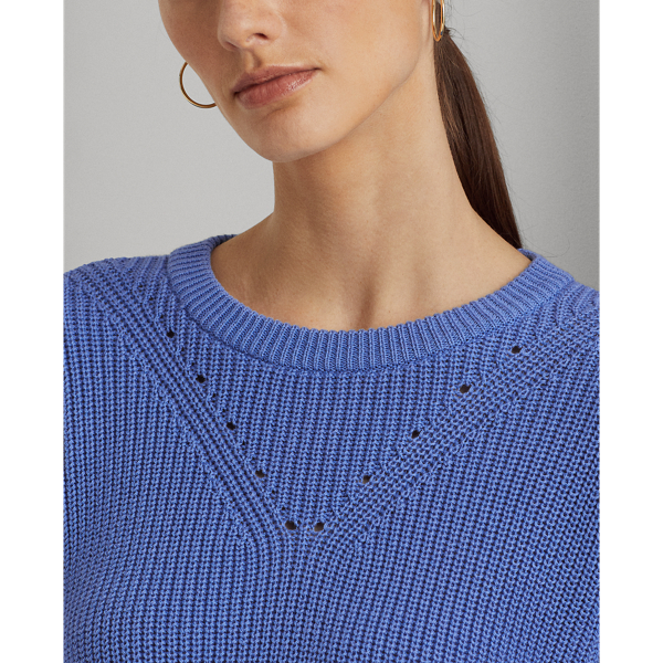 Baumwoll-Rundhalspullover mit Puff&auml;rmeln Lauren in Neuengland-Blau 6