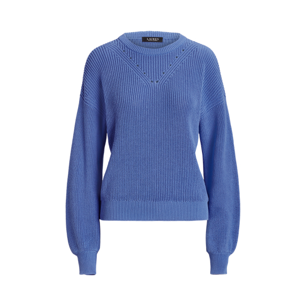 Baumwoll-Rundhalspullover mit Puff&auml;rmeln Lauren in Neuengland-Blau 2