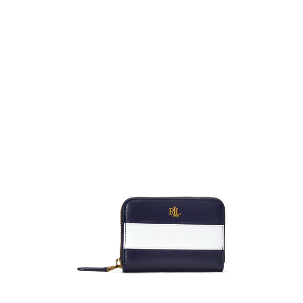 Cartera de piel con cremallera y rayas