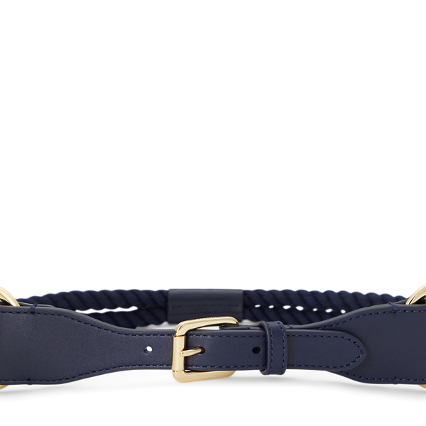 Refined Navy Leather-Trim Rope Skinny Belt Lauren 2