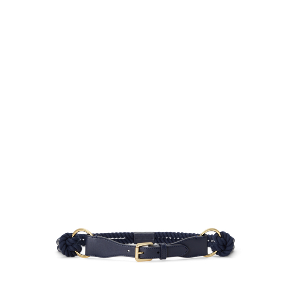 Leather-Trim Rope Skinny Belt