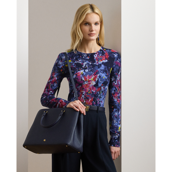 Crosshatch Leather Large Hanna Satchel | Ralph Lauren