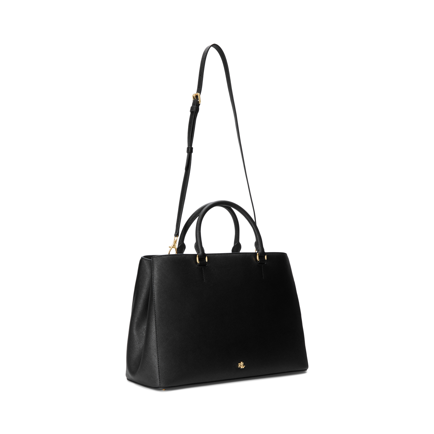 Женская сумка Ralph Lauren Crosshatch Leather Large Hanna Satchel, цвет: Чёрный — фото 1
