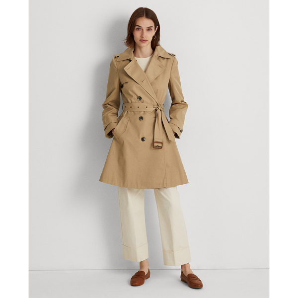 Zweireihiger Trenchcoat mit Baumwolle Lauren Petite in Birkenbraun 4