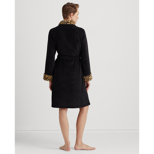 Black Leopard-Print&ndash;Trim Shawl-Collar Robe Lauren 5