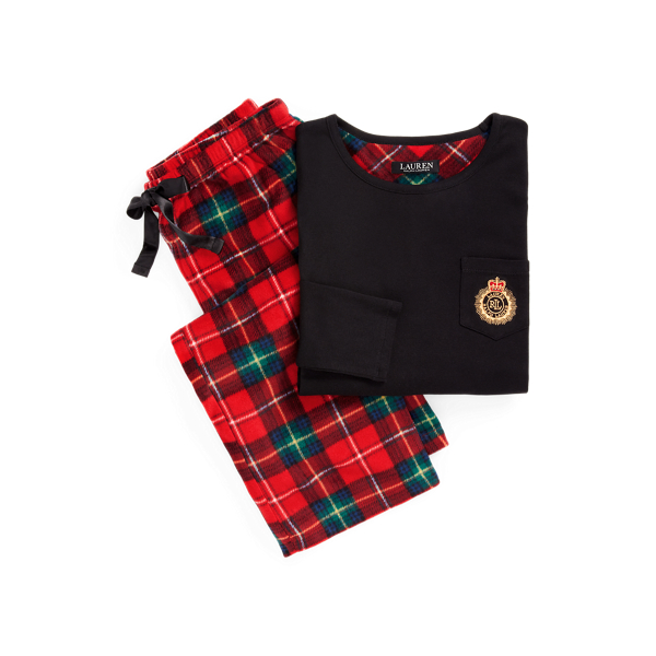 Plaid Cotton-Blend Pajama Set Lauren 1