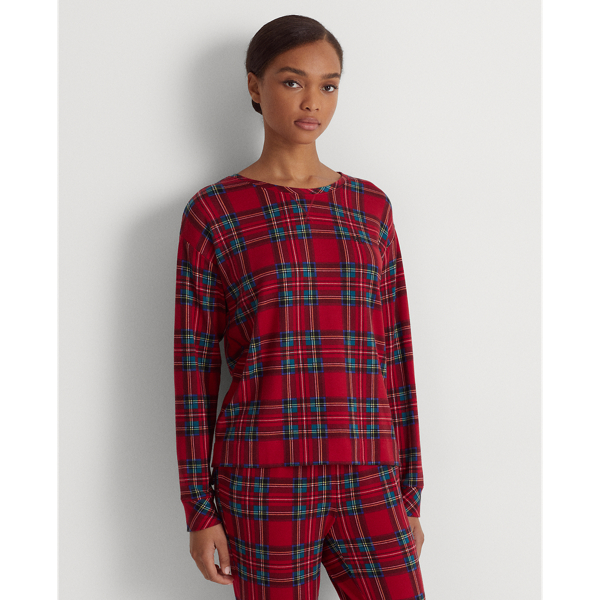 Red Plaid Plaid Jersey Jogger Pajama Set Lauren 4