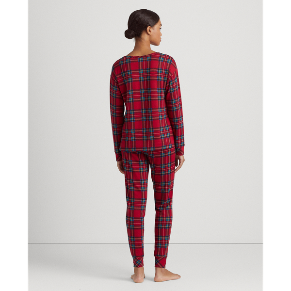 Red Plaid Plaid Jersey Jogger Pajama Set Lauren 5