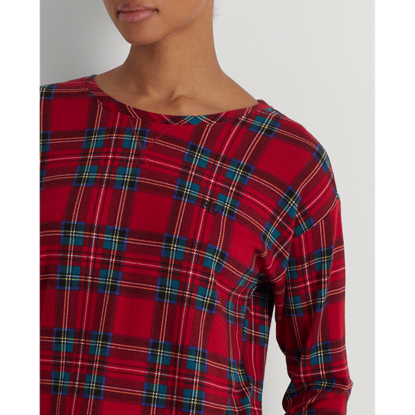 Red Plaid Plaid Jersey Jogger Pajama Set Lauren 6