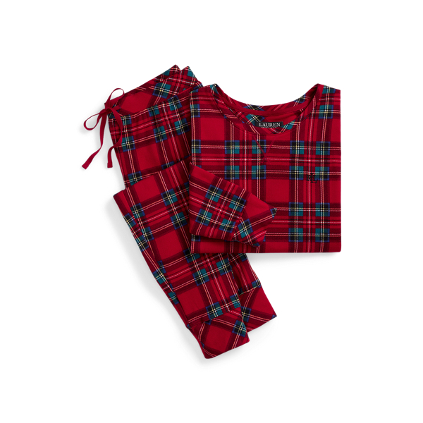 Red Plaid Plaid Jersey Jogger Pajama Set Lauren 2