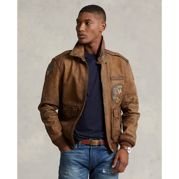 Hunter Brown Leather Flight Jacket Polo Ralph Lauren 7