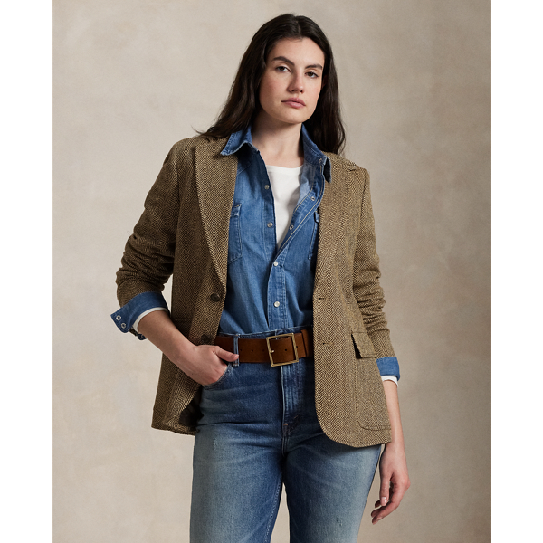 Herringbone Linen-Blend Blazer