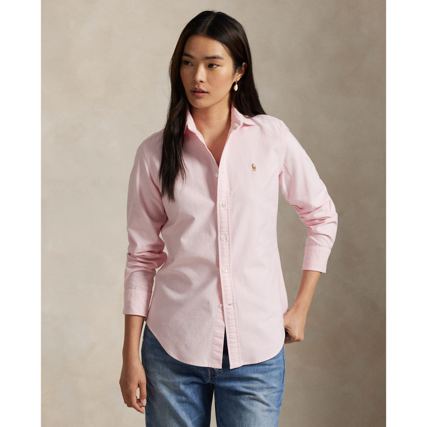 Женская рубашка Polo Ralph Lauren Slim Fit Oxford, цвет: Розовый — фото 4