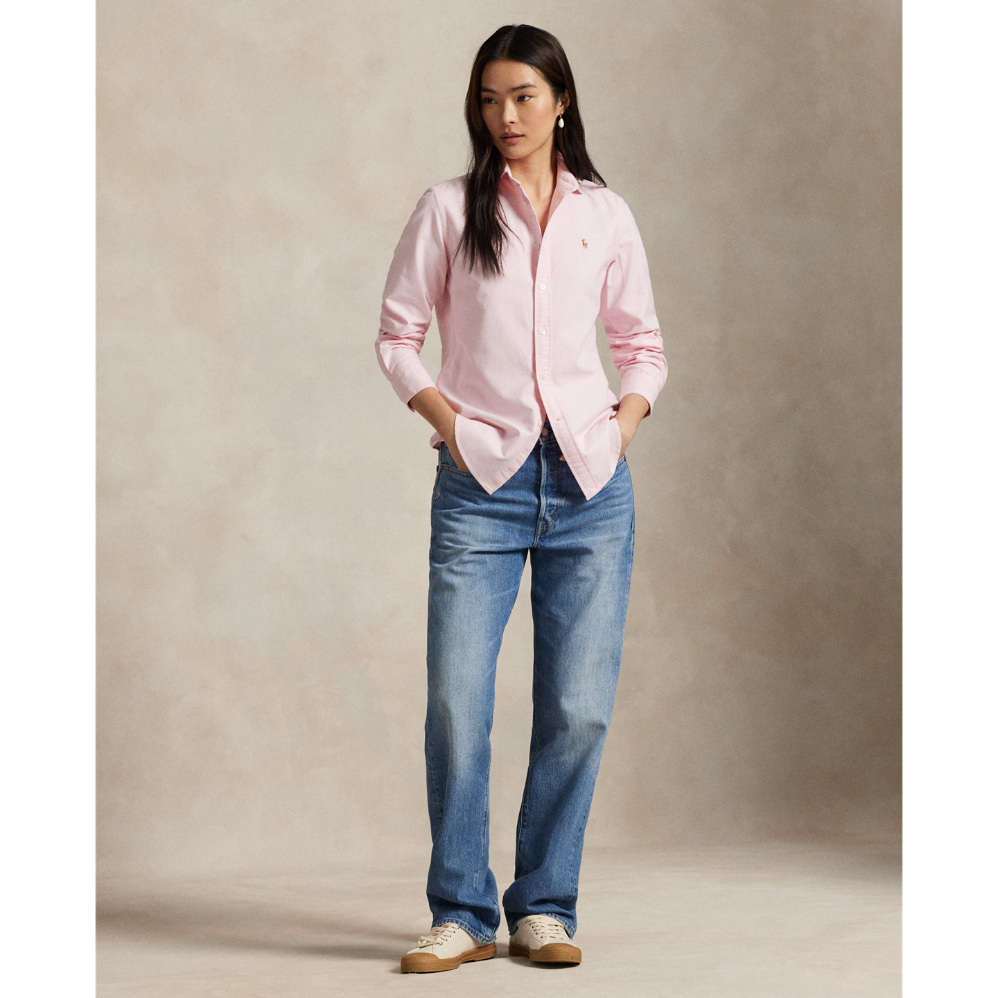 Женская рубашка Polo Ralph Lauren Slim Fit Oxford, цвет: Розовый — фото 1