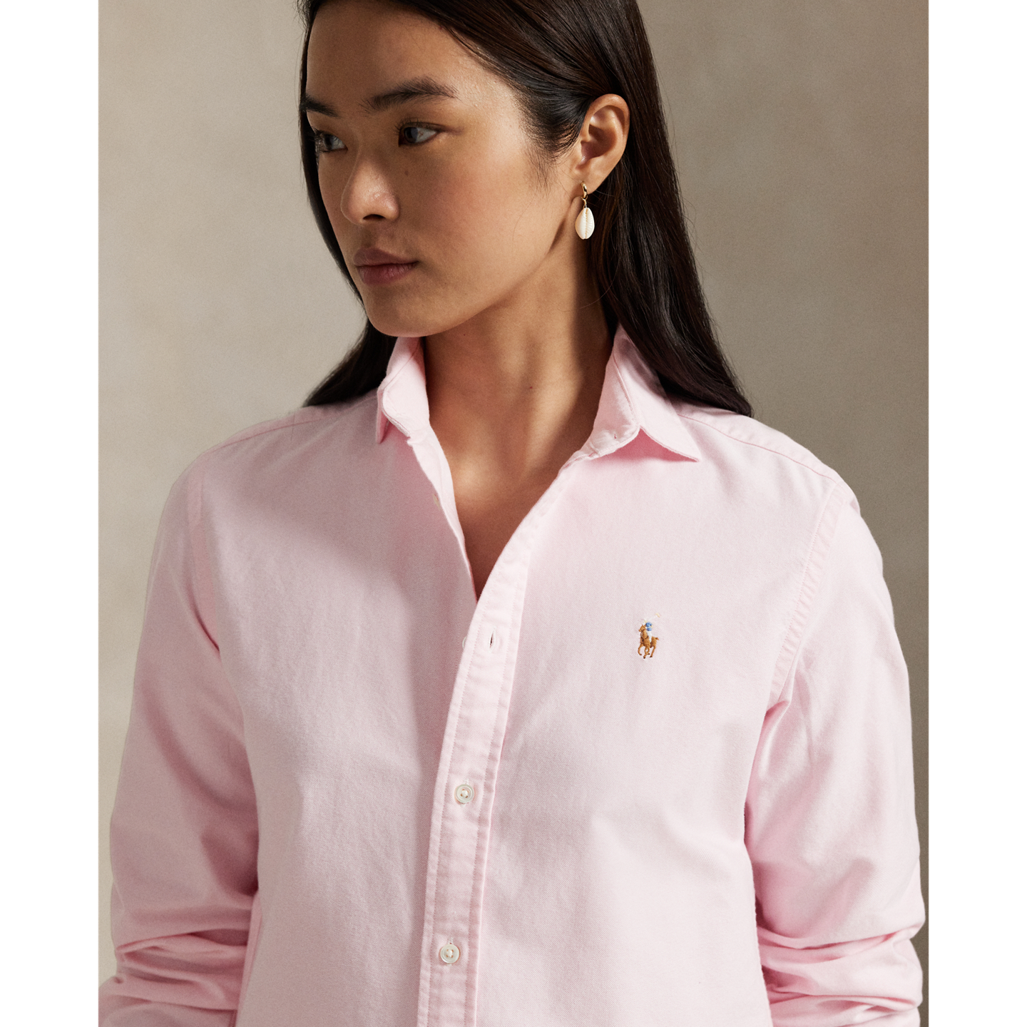 Женская рубашка Polo Ralph Lauren Slim Fit Oxford, цвет: Розовый — фото 3