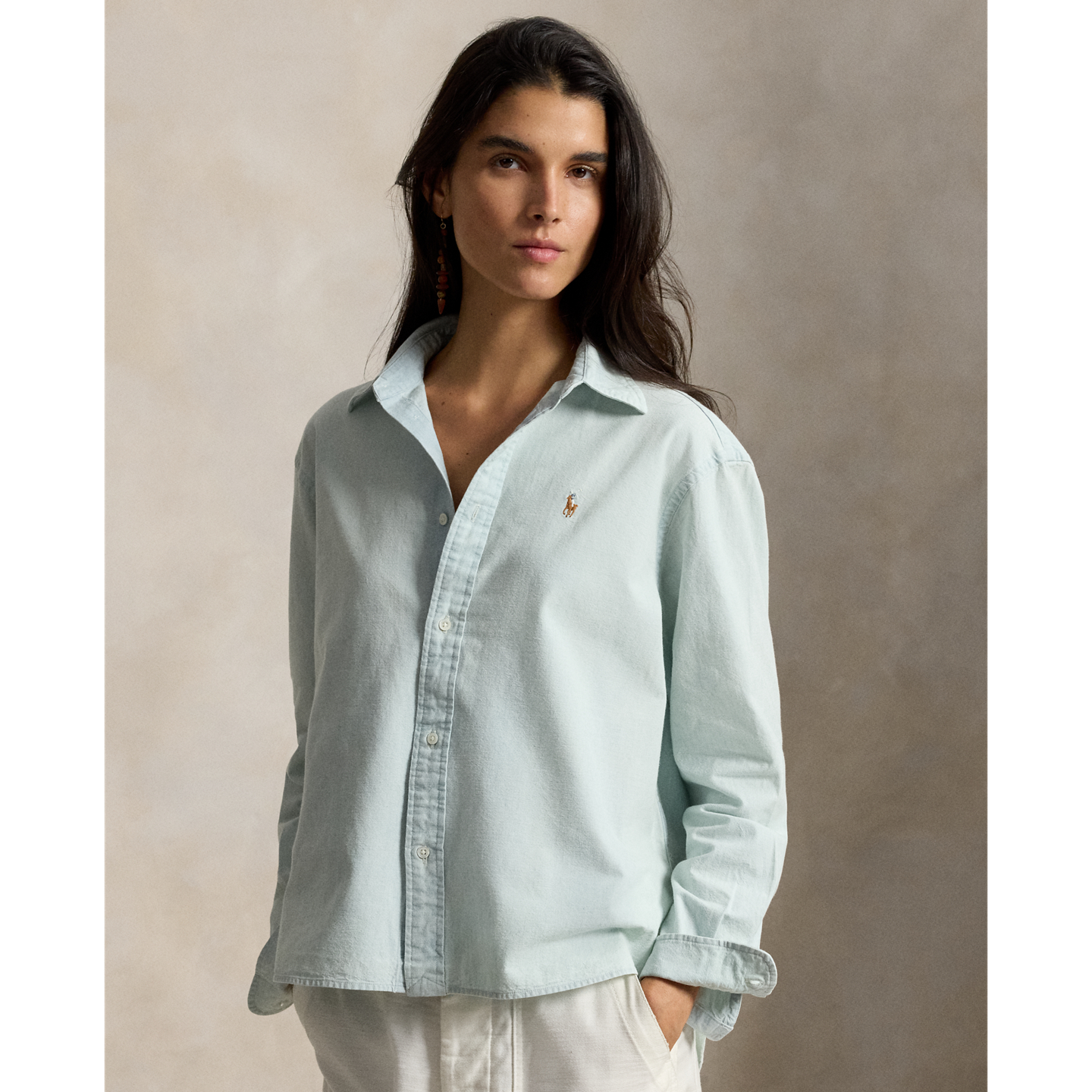 Женская рубашка Polo Ralph Lauren Cropped Boxy Chambray, цвет: Шамбре — фото 5