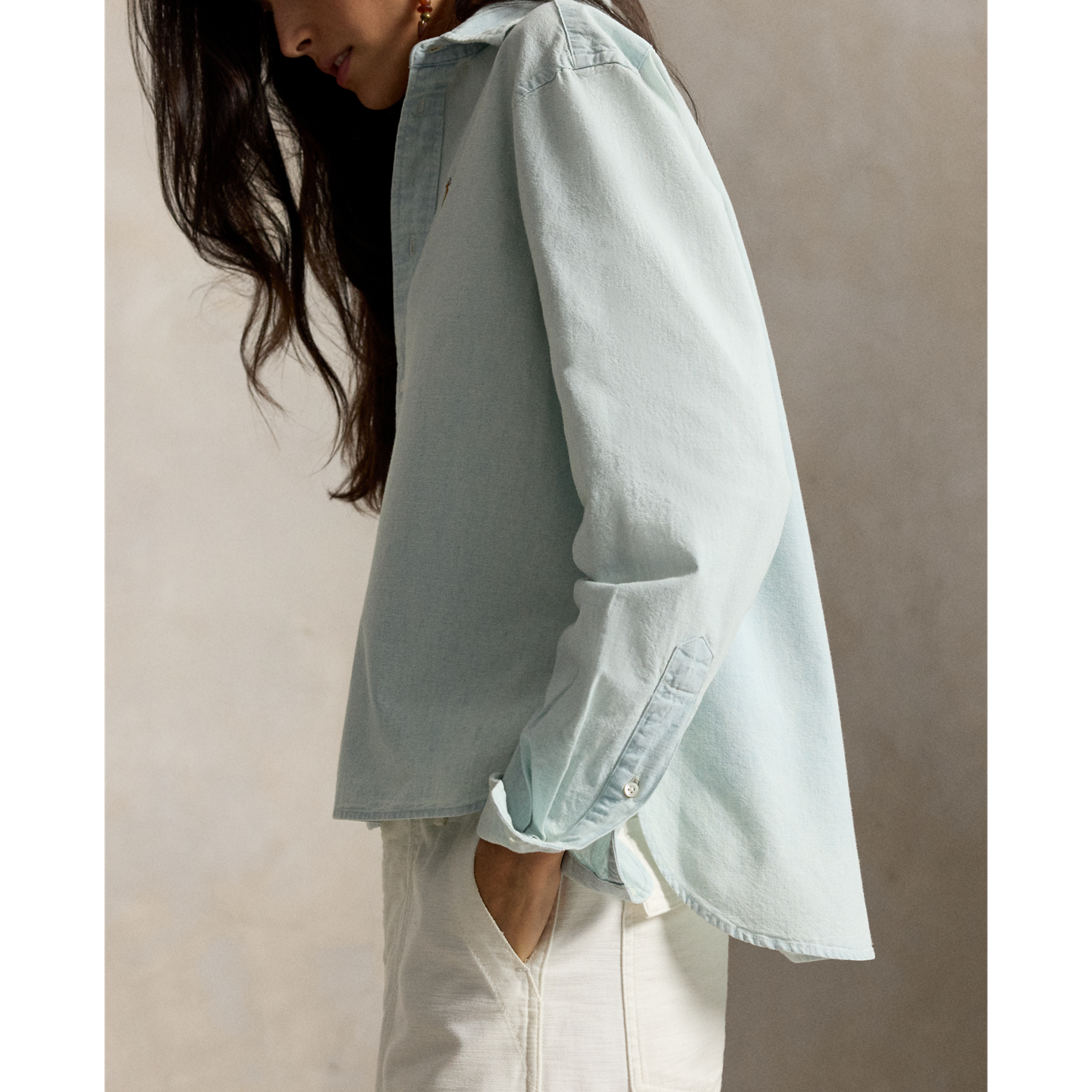 Женская рубашка Polo Ralph Lauren Cropped Boxy Chambray, цвет: Шамбре — фото 3